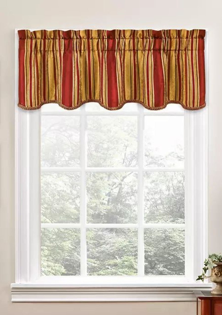 Home * | Top 10 Traditions By Waverly Stripe Ensemble Scalloped Window Valance Crimson