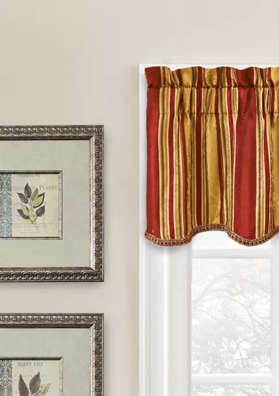 Home * | Top 10 Traditions By Waverly Stripe Ensemble Scalloped Window Valance Crimson