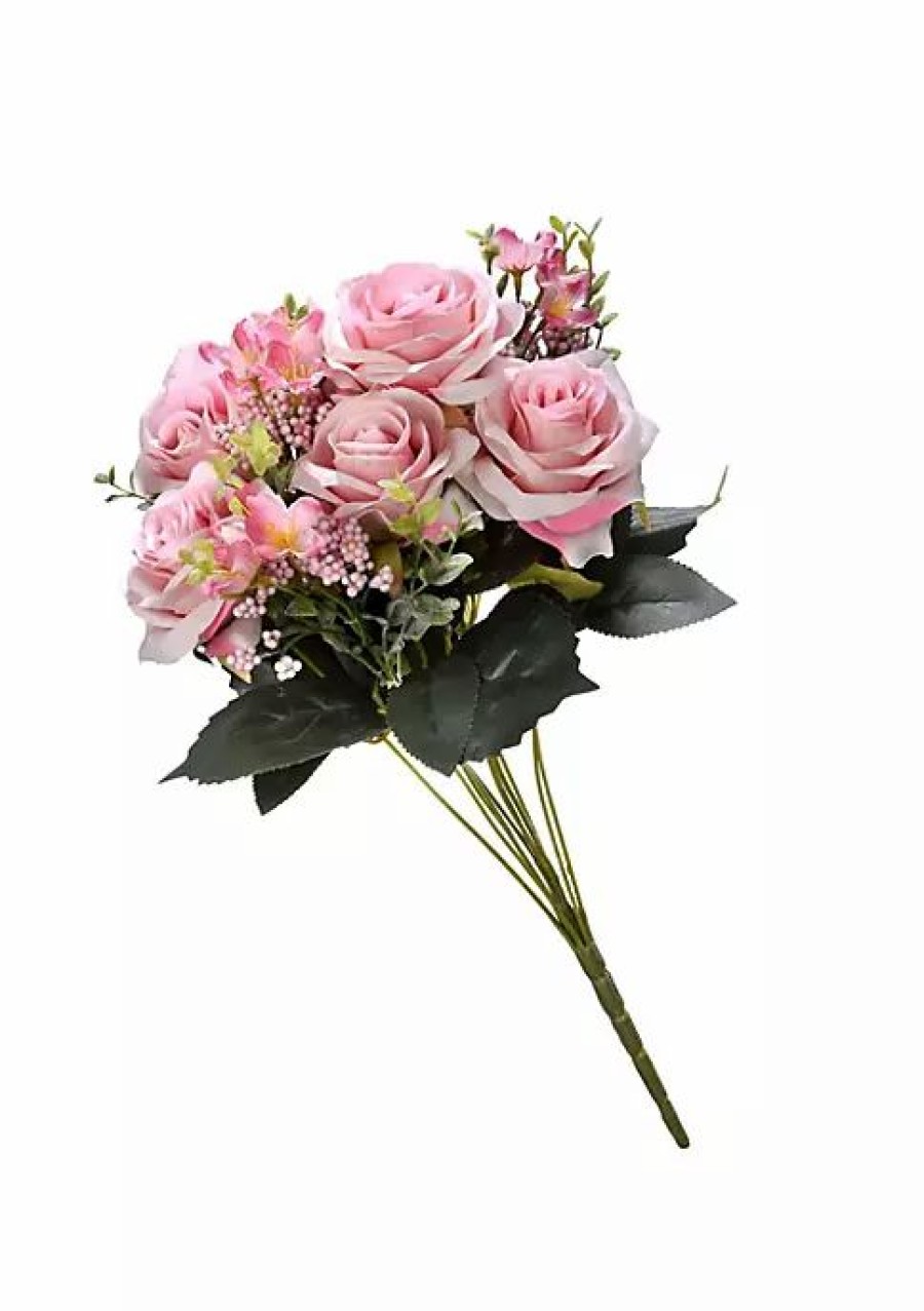 Home * | Best Sale National Tree 19 And Green Artificial Rose Flower Bouquet Pink