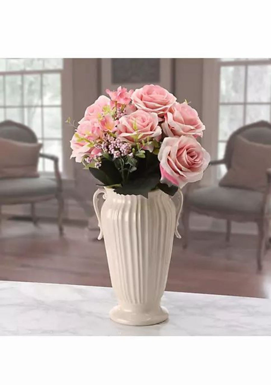 Home * | Best Sale National Tree 19 And Green Artificial Rose Flower Bouquet Pink