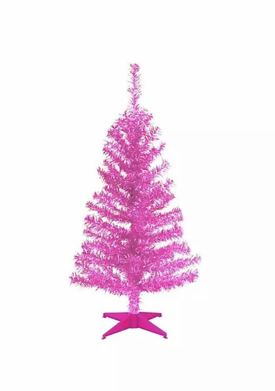 Home * | New National Tree 3 Medium Pine Tinsel Artificial Christmas Tree Unlit Pink