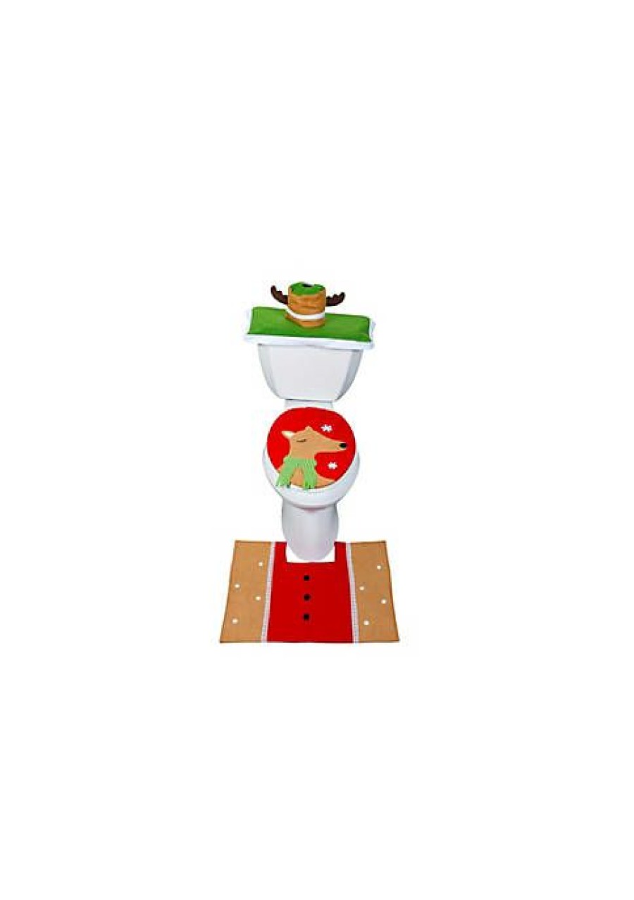 Bed & Bath * | Cheapest Lexi Home Christmas Bathroom Decoration Set Reindeer Set Red/Tan/Green - Reindeer Design