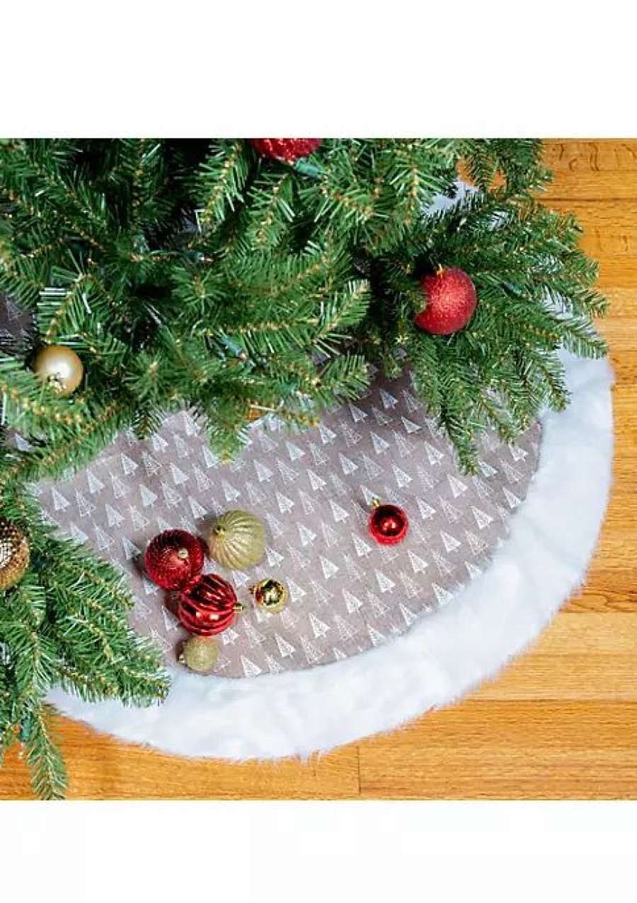 Home * | Best Reviews Of Lexi Home Rustic 36 Burlap Christmas Tree Skirt With Plush Trim Burlap/Cream Faux Fur Trim