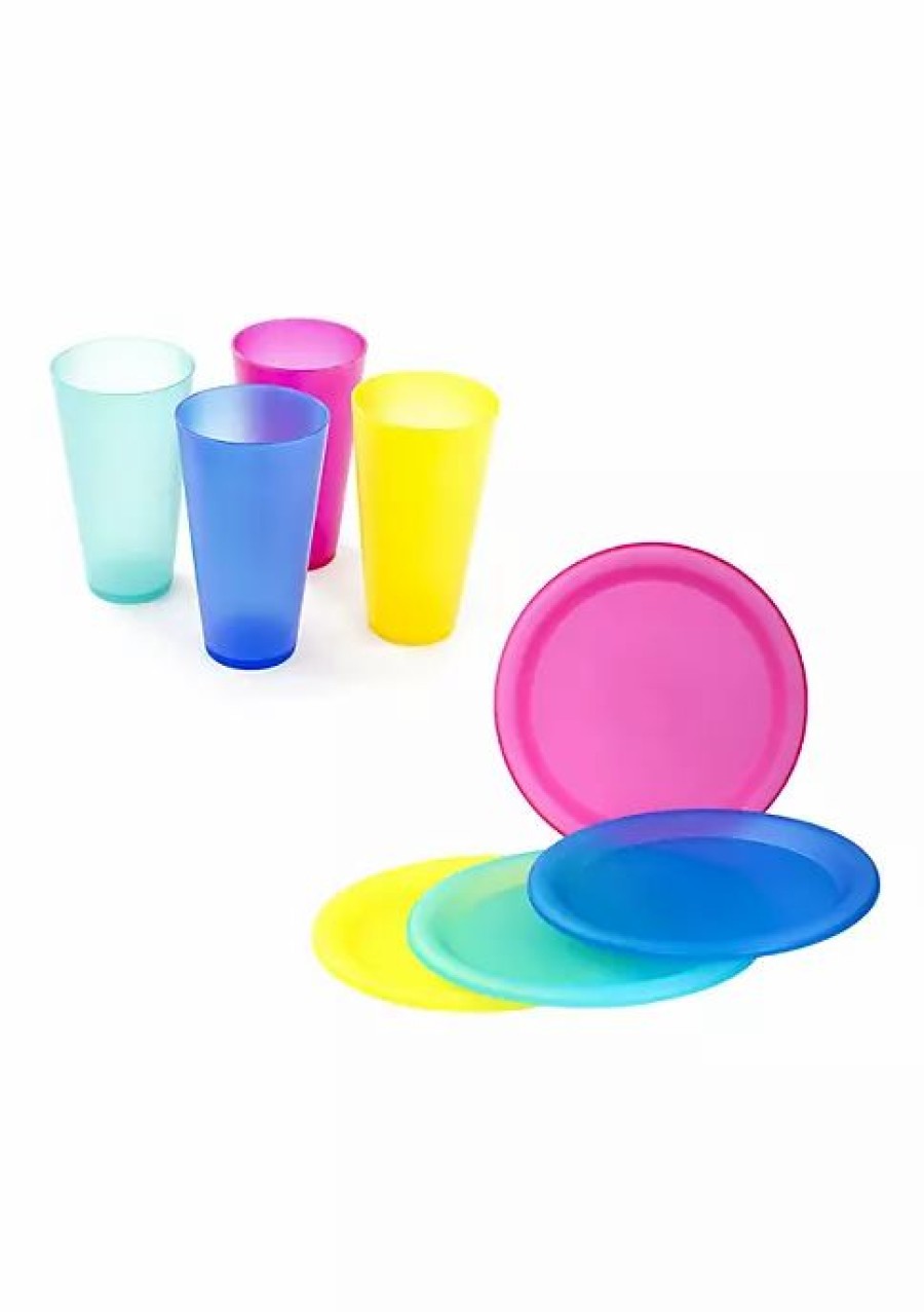 Home * | Cheapest Lexi Home Colorful Plastic Netted Tumblers And Dinner Plates Set Of 8 Pcs Assorted