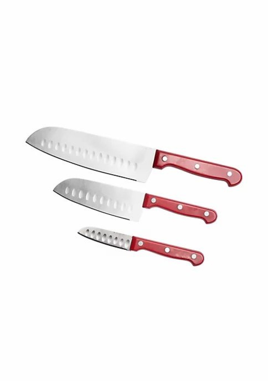 Home * | Promo Lexi Home 3 Pc. Cutlery Santoku Knife Set With Red Handles Dark Red