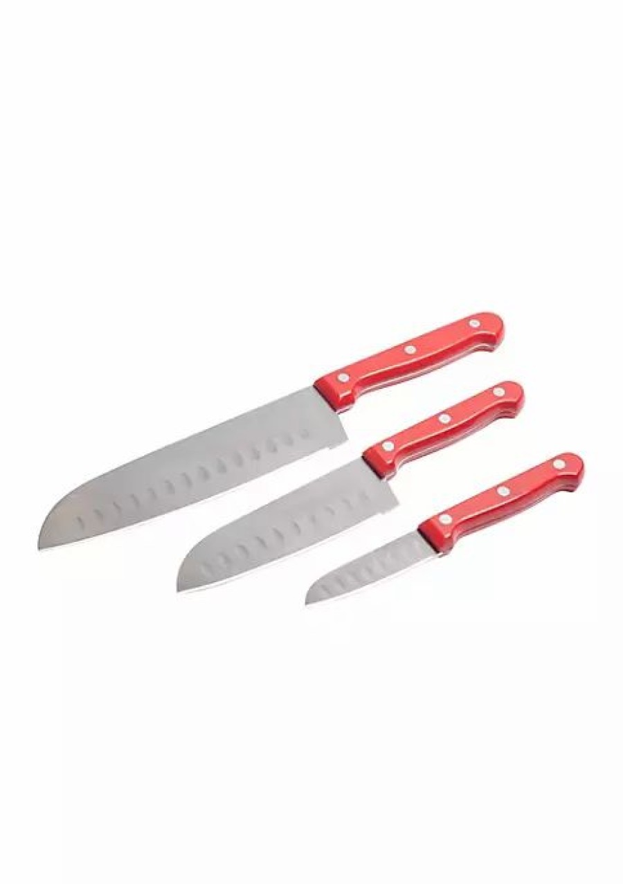 Home * | Promo Lexi Home 3 Pc. Cutlery Santoku Knife Set With Red Handles Dark Red