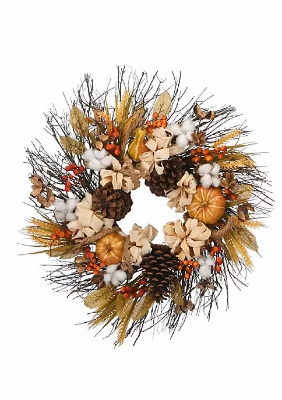 Home * | Flash Sale National Tree Pinenut Artificial Thanksgiving Wreath 22-Inch Unlit Yellow