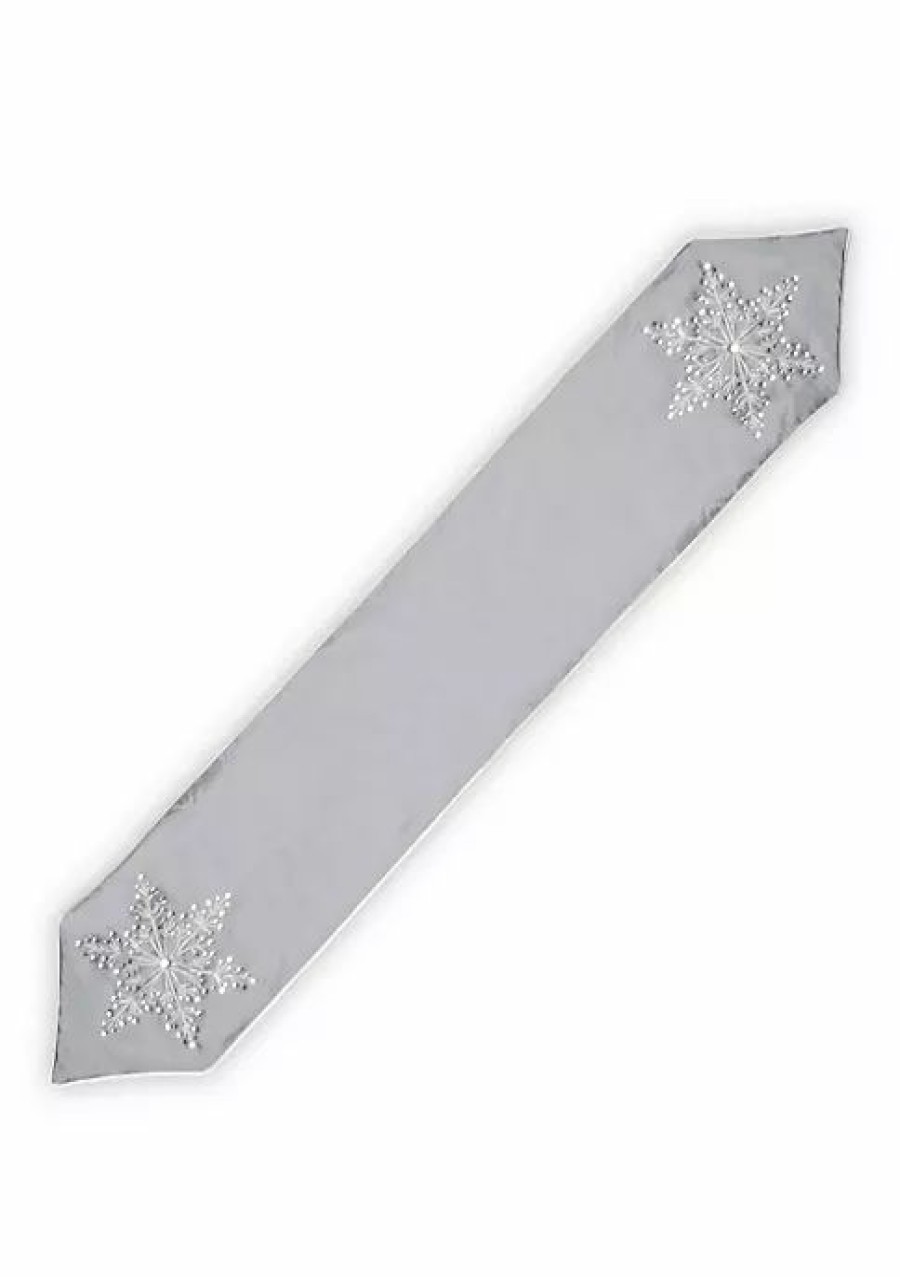 Home * | Wholesale National Tree 72 And White Snowflake Embroidered Christmas Table Runner Gray