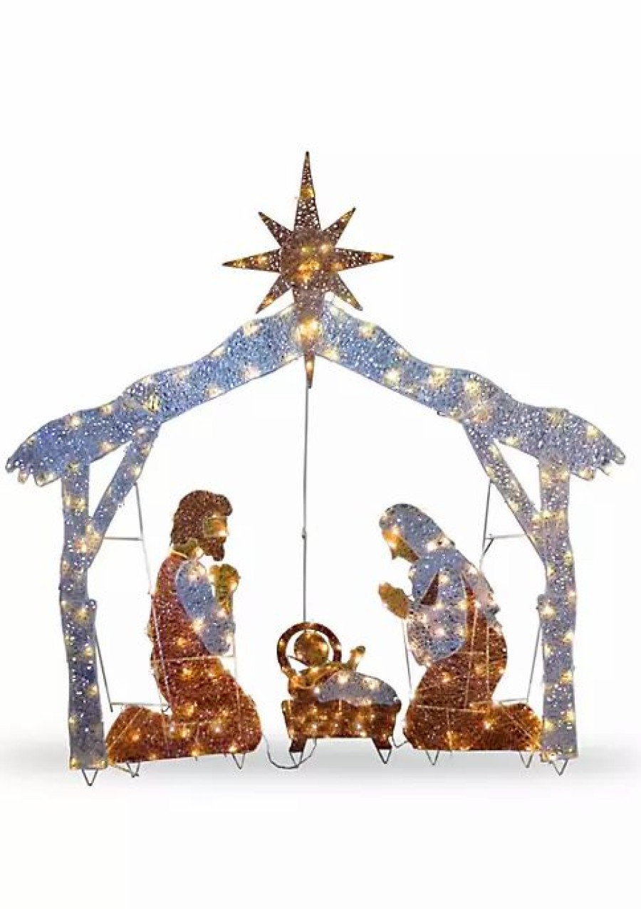 Christmas * | Coupon National Tree 72 And Brown Led Lights Nativity Scene Christmas Tabletop Decor White