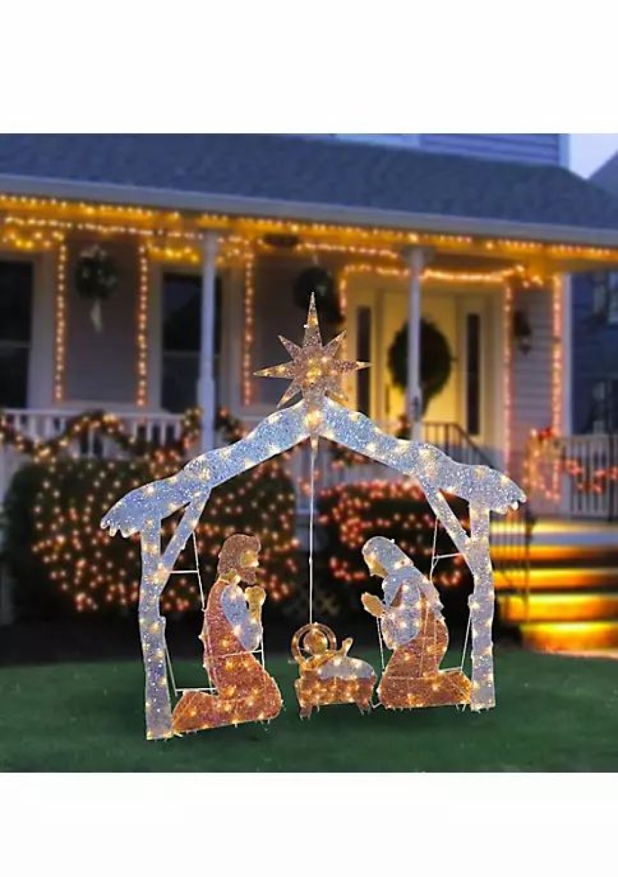 Christmas * | Coupon National Tree 72 And Brown Led Lights Nativity Scene Christmas Tabletop Decor White