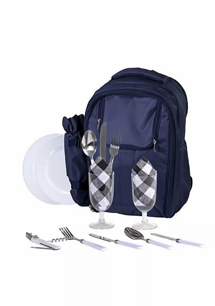 Home * | New Lexi Home Insulated Picnic Basket Set Lunch Tote Backpack Cooler Picnic Set For 2 Blue