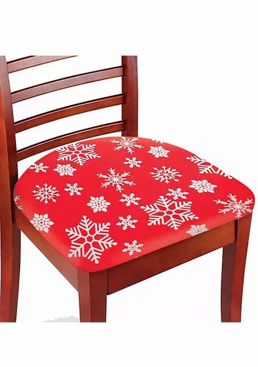 Home * | Coupon Lexi Home Festive Christmas Holiday Decorations Set Of 2 Dining Room Seat Covers Red & White Snowflakes