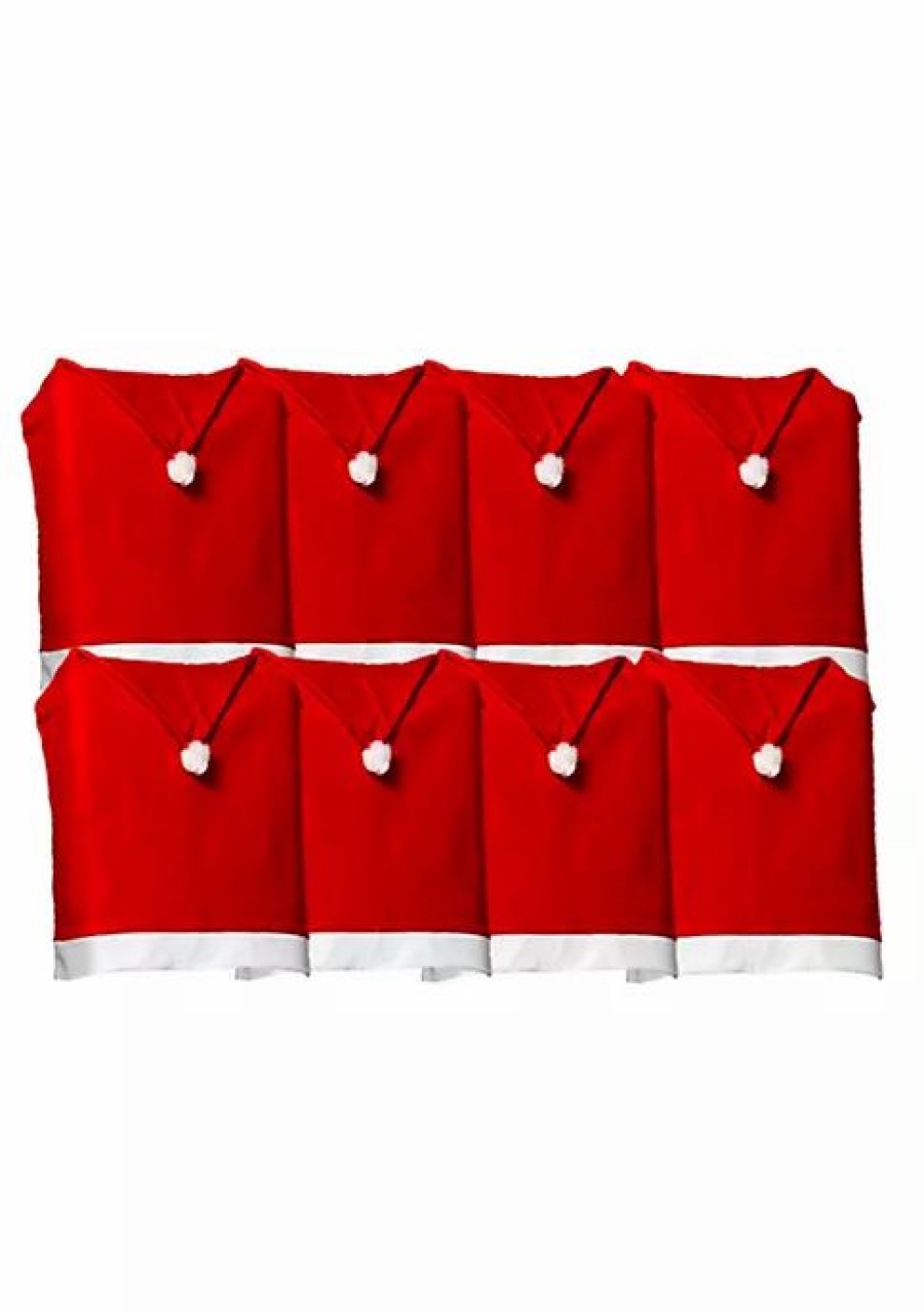 Holiday * | Budget Lexi Home Festive Christmas Holiday Decorations Set Of 8 Santa Hat Dining Room Chair Covers Red Santa Hat