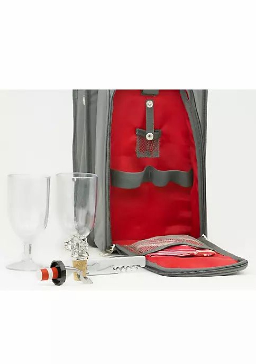 Home * | Cheap Lexi Home 7 Pcs Wine Carrier Tote Bag Insulated Wine Bottle Caddy Picnic Set / Red