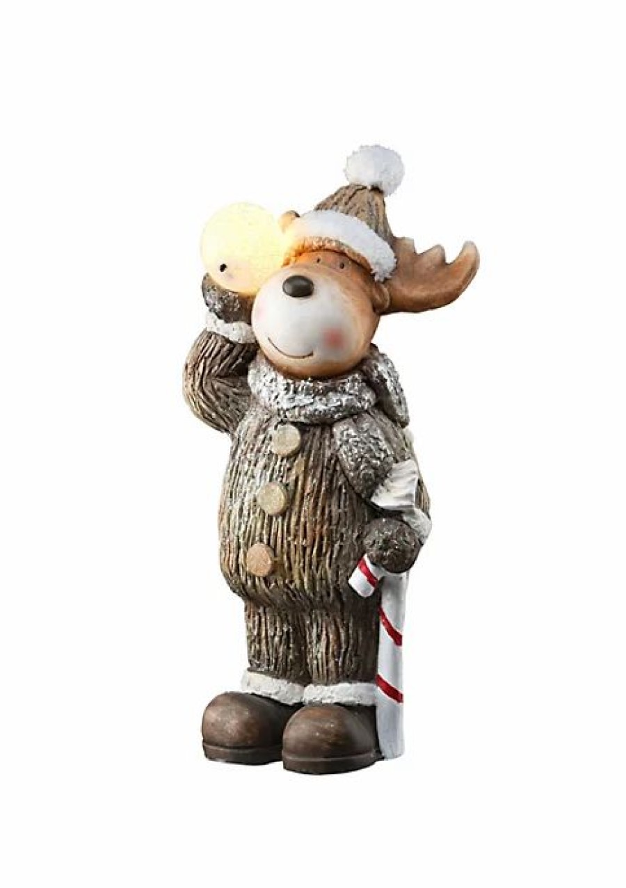 Holiday * | Brand New National Tree 19 And White Prelit Led Moose Christmas Tabletop Decor Brown