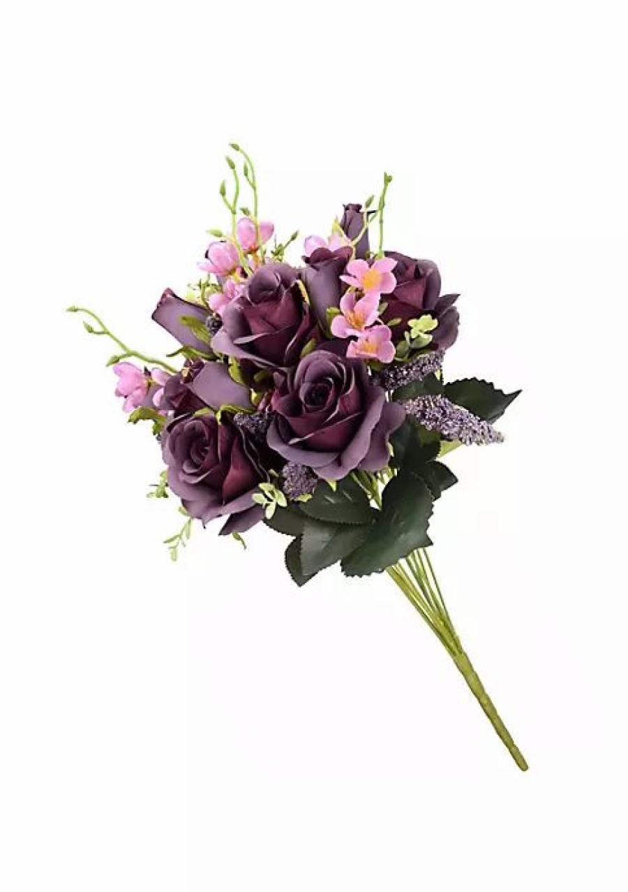 Home * | Brand New National Tree 19 Artificial Large Rose Flower Bouquet Purple