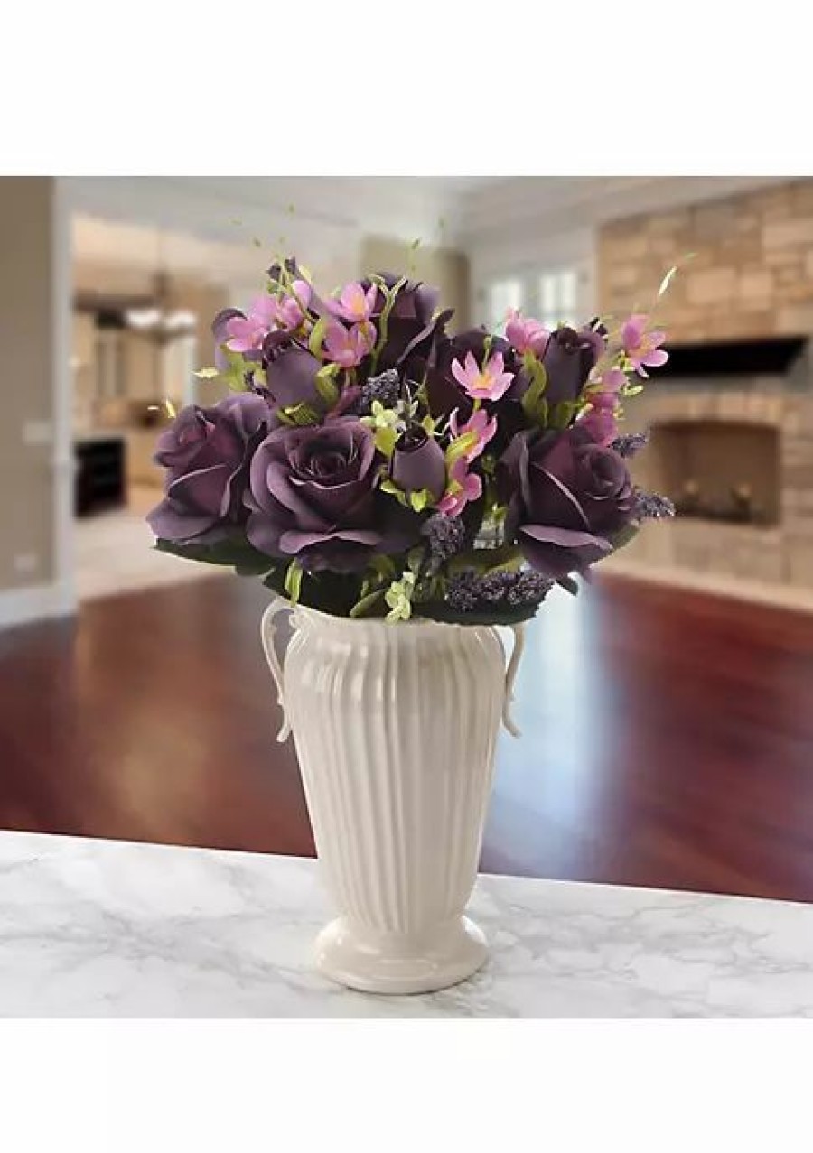 Home * | Brand New National Tree 19 Artificial Large Rose Flower Bouquet Purple