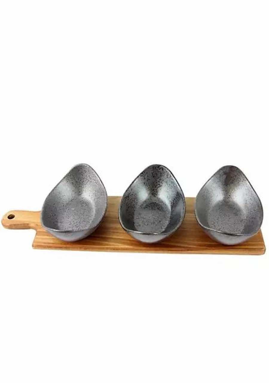 Home * | Best Sale Lexi Home Porcelain 3 Pc Bowl W/ Paddle Speckled Gunmetal