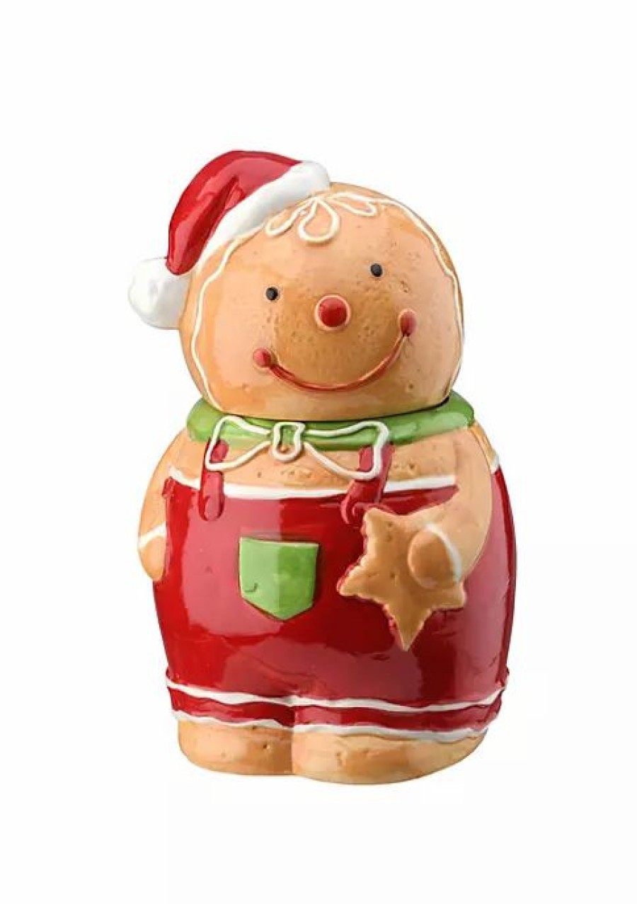 Home * | Brand New National Tree 10 And Red Gingerbread Man Cookie Jar Christmas Decor Beige