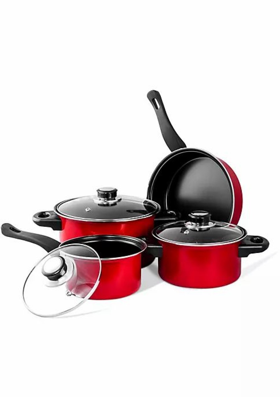 Home * | Coupon Lexi Home 7 Piece Carbon Steel Nonstick Petite Cookware Set Red Assorted