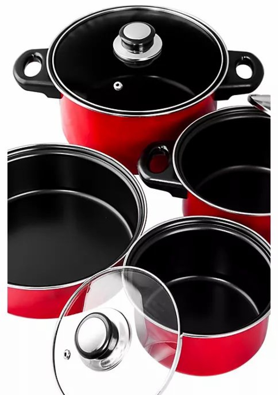 Home * | Coupon Lexi Home 7 Piece Carbon Steel Nonstick Petite Cookware Set Red Assorted