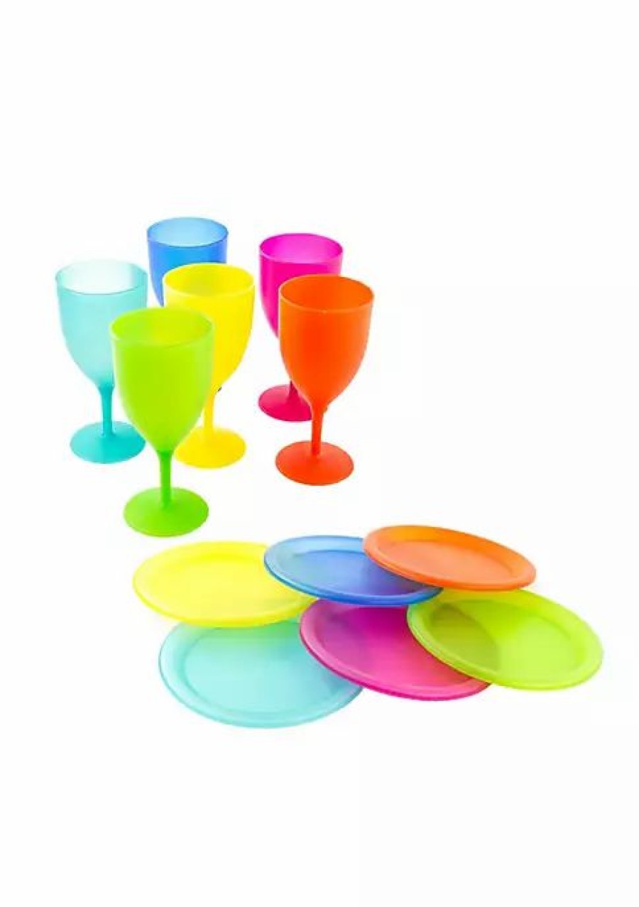 Home * | Buy Lexi Home Colorful Plastic Netted Wine Goblets And Dinner Plates Set Of 12 Pcs Assorted