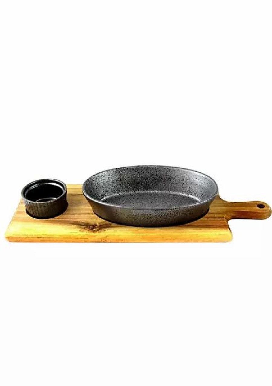 Home * | Wholesale Lexi Home Porcelain Bowl And Dip Sauce Set W/ Paddle Speckled Gunmetal