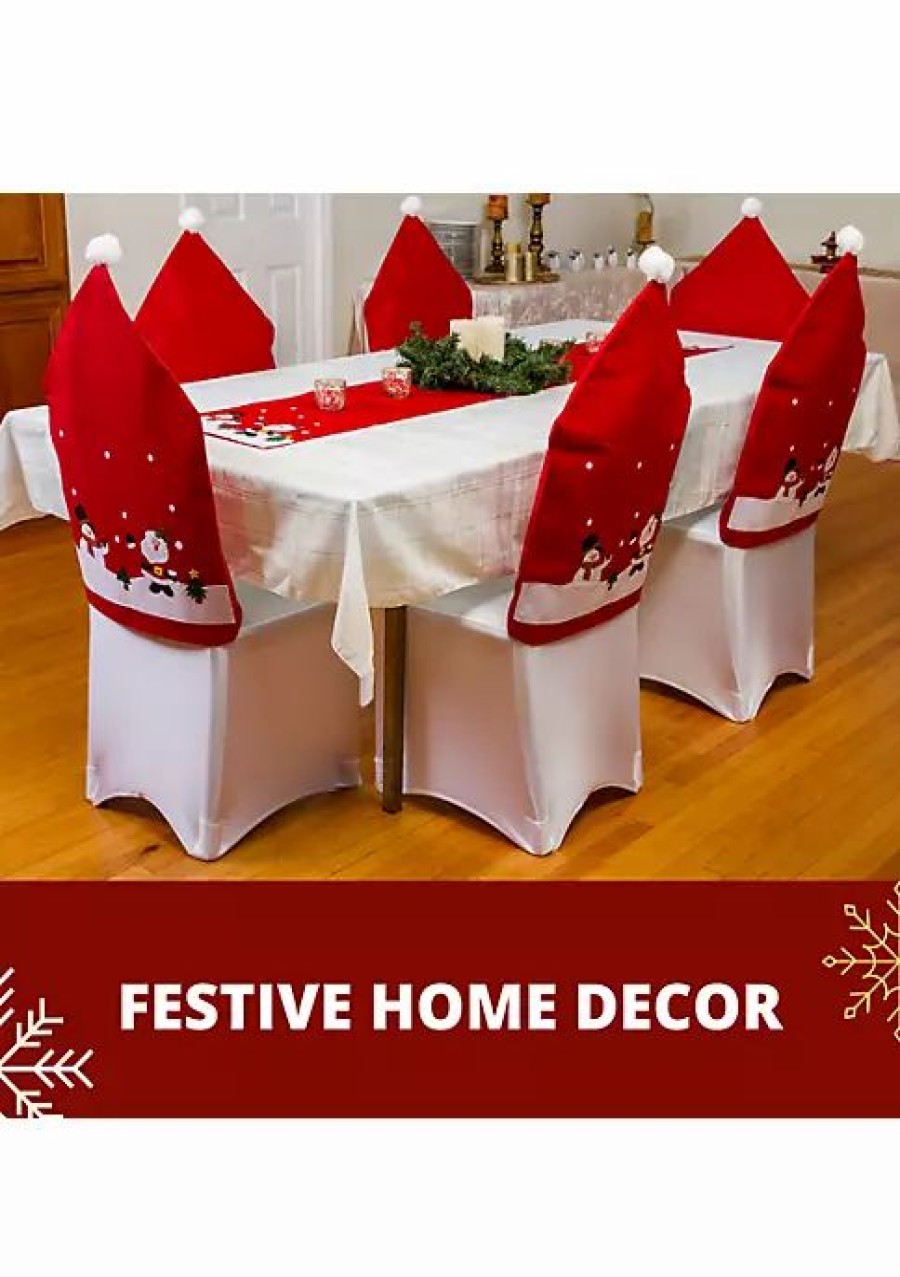 Home * | Cheap Lexi Home Festive Christmas Holiday Decorations Set Of 2 Santa & Friends Dining Room Chair Covers Red Santa And Friends