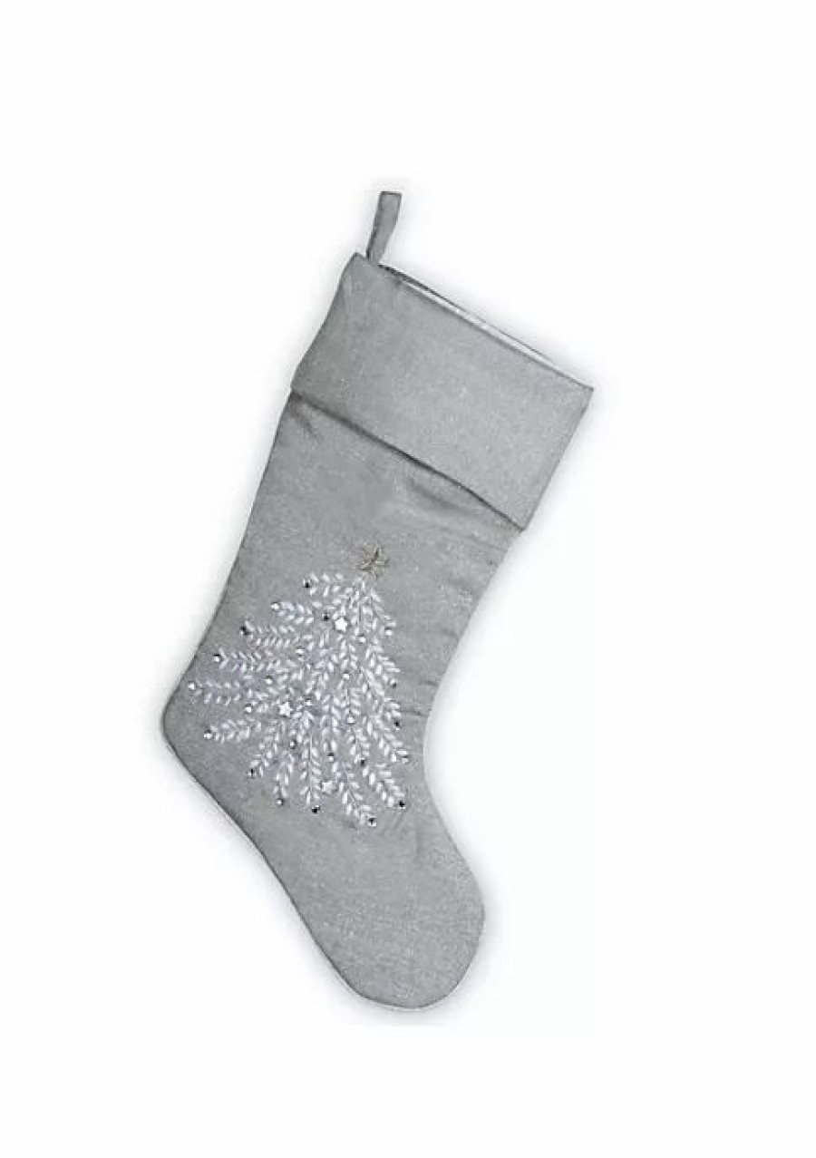 Christmas * | New National Tree 19 And Silver Embroidered Tree Christmas Stockings Gray