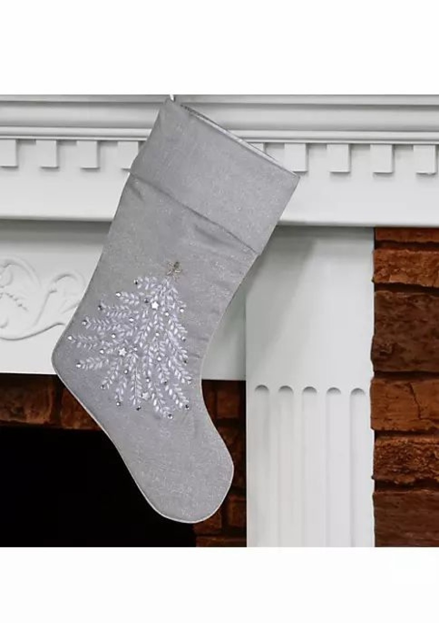 Christmas * | New National Tree 19 And Silver Embroidered Tree Christmas Stockings Gray