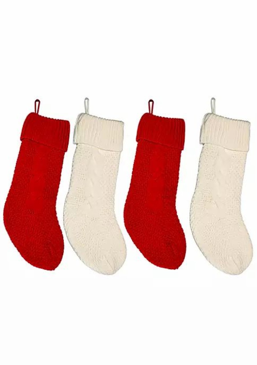 Holiday * | Hot Sale Lexi Home Large Christmas Holiday Stockings Set Of 4 Assorted Cable Knit Stockings Assorted (2 Red & 2 Cream Stockings)