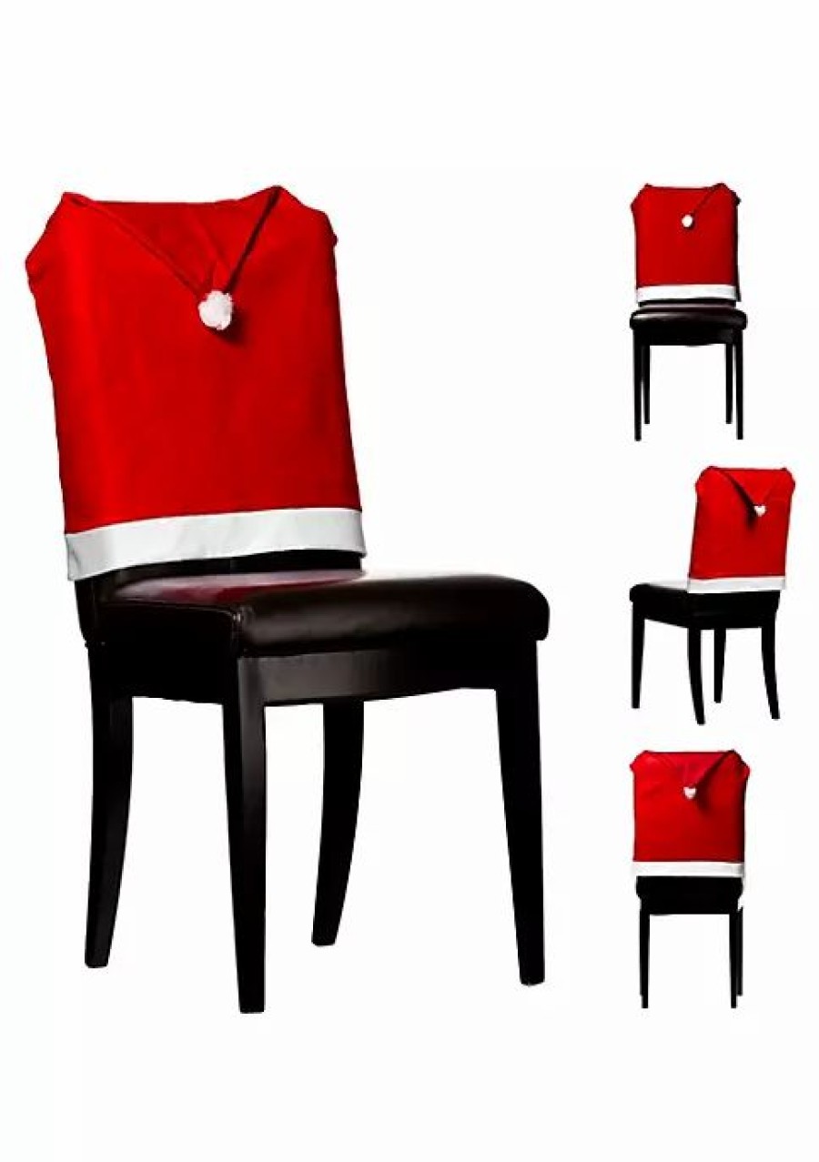 Holiday * | Cheapest Lexi Home Festive Christmas Holiday Decorations Set Of 4 Santa Hat Dining Room Chair Covers Red Santa Hat