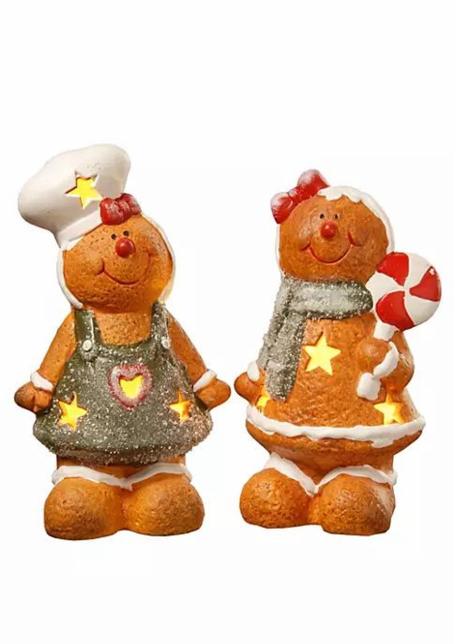 Holiday * | Best Reviews Of National Tree Set Of 2 Battery Operated Led Lighted Christmas Gingerbread Couple Tabletop Decors 7 Orange