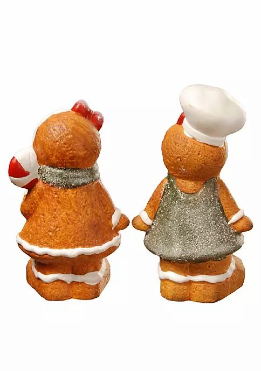 Holiday * | Best Reviews Of National Tree Set Of 2 Battery Operated Led Lighted Christmas Gingerbread Couple Tabletop Decors 7 Orange