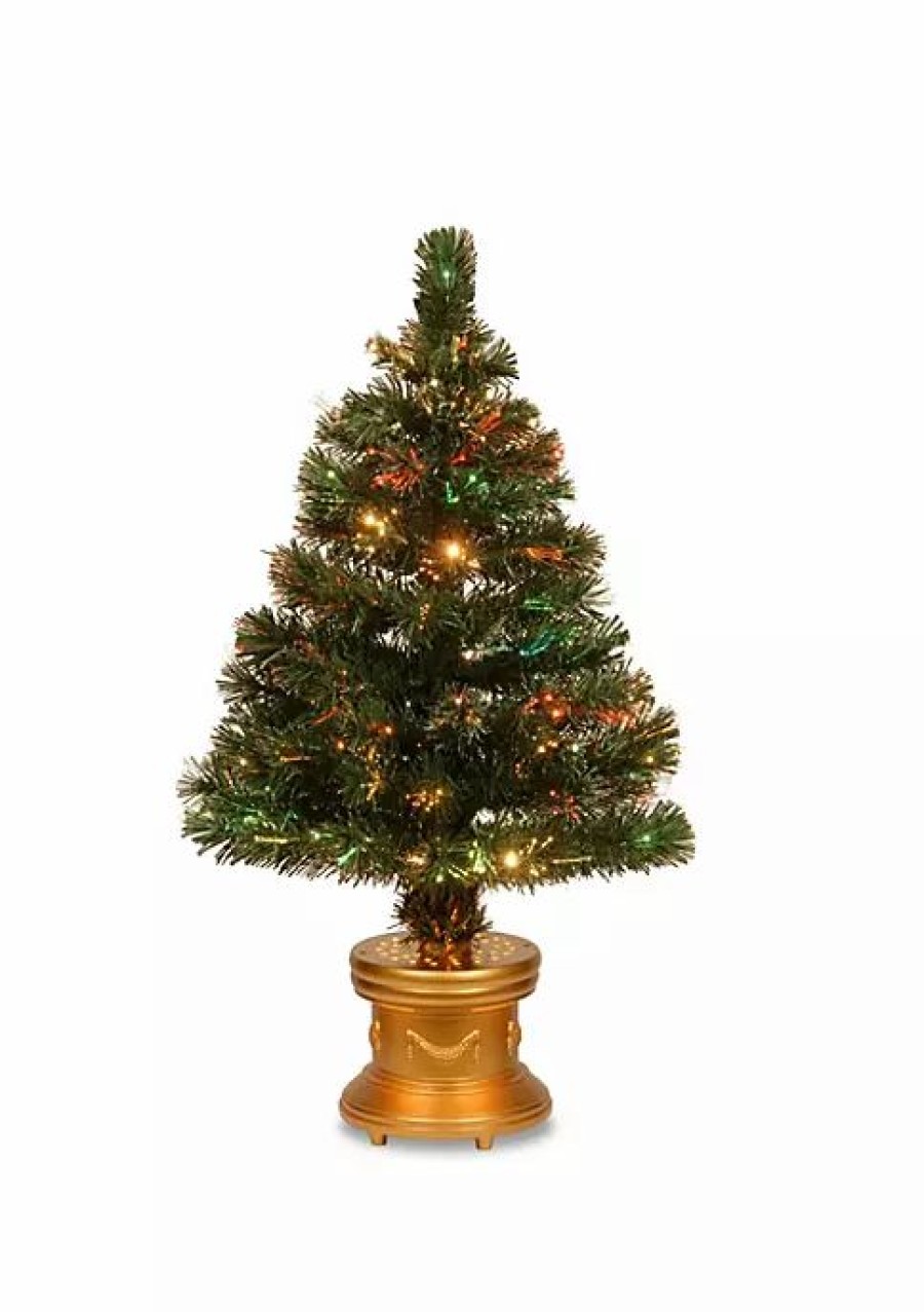 Trees * | Top 10 National Tree 2.5 Pre-Lit Medium Fiber Optic Artificial Christmas Tree Multicolor Led Lights Green