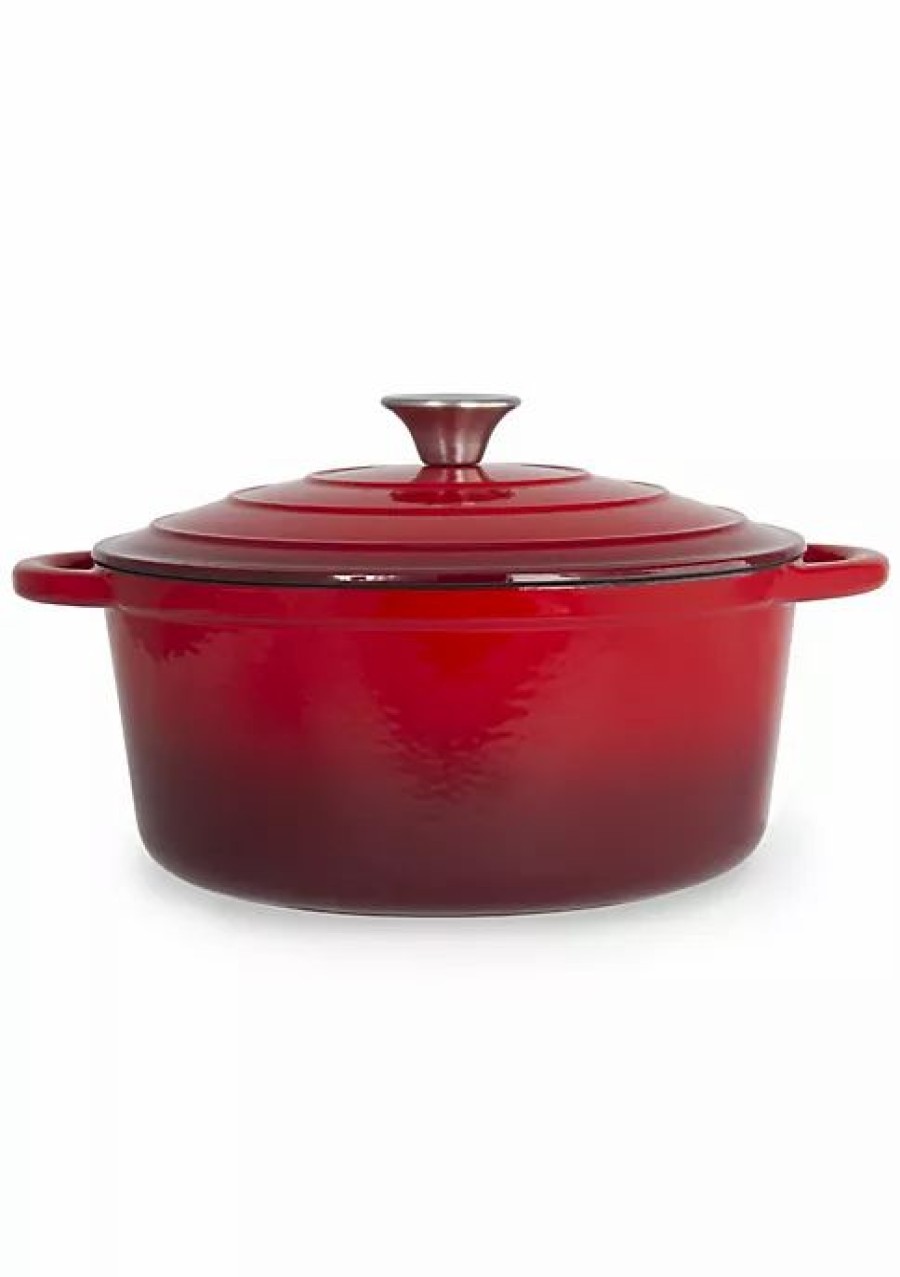 Home * | Outlet Lexi Home Enameled Ombre 5 Qt Cast Iron Dutch Oven Red