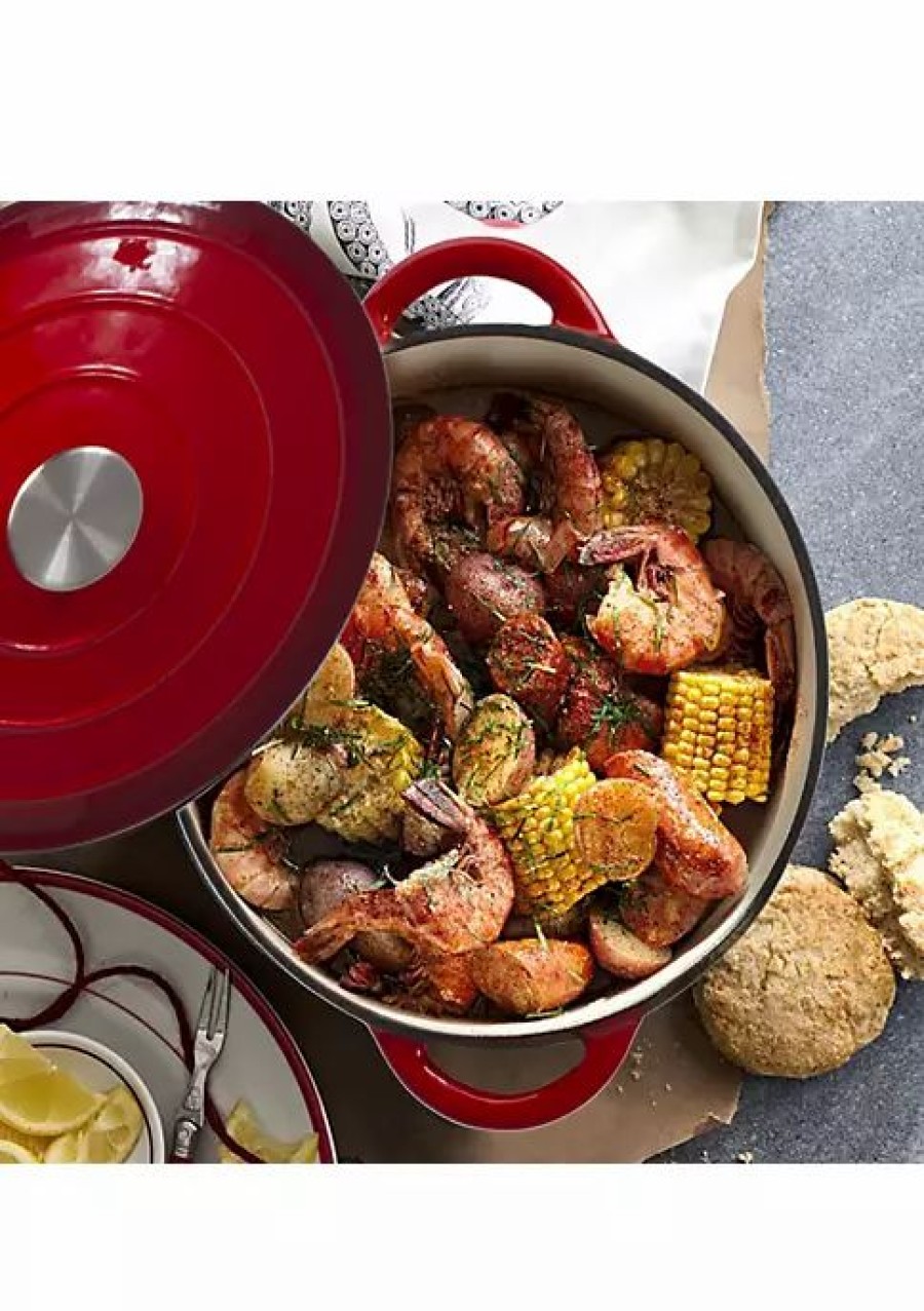 Home * | Outlet Lexi Home Enameled Ombre 5 Qt Cast Iron Dutch Oven Red