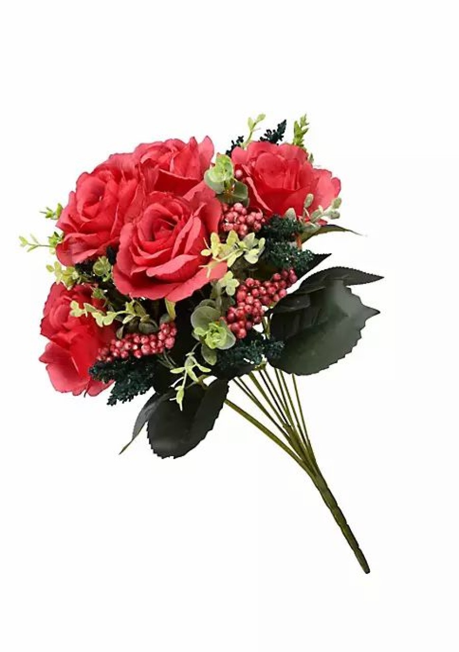 Home * | Coupon National Tree 19 Artificial Large Rose Flower Bouquet On Stick Red