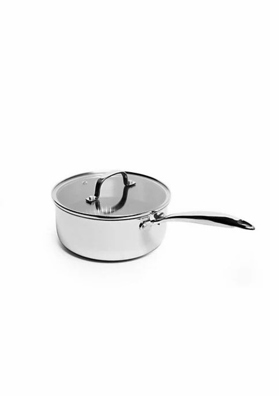 Home * | Hot Sale Lexi Home Diamond Tri-Ply Kitchen 2.7 Qt. Saucepan With Glass Lid Nonstick Heat Resistant Kitchen Cookware For Cooking And Baking Stainless Steel