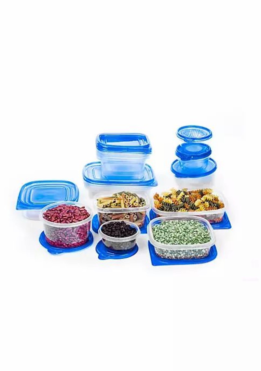 Home * | Best Deal Lexi Home 34 Piece Plastic Food Container Set 17 Plastic Storage Containers With Air Tight Lids Blue Lids/Clear Containers