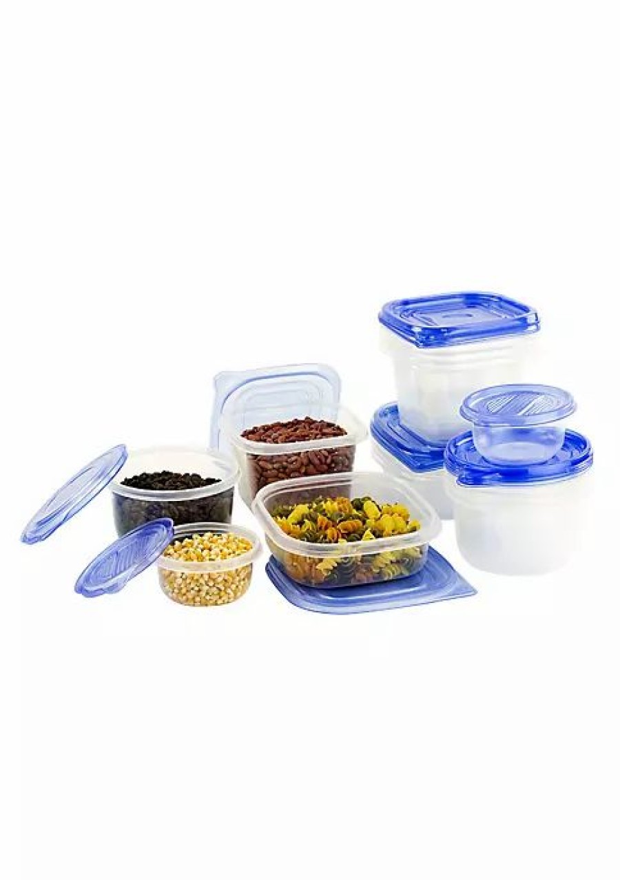 Home * | Best Deal Lexi Home 34 Piece Plastic Food Container Set 17 Plastic Storage Containers With Air Tight Lids Blue Lids/Clear Containers