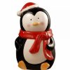 Home * | Cheap National Tree 10 And Black Penguin Cookie Jar Christmas Decor Red