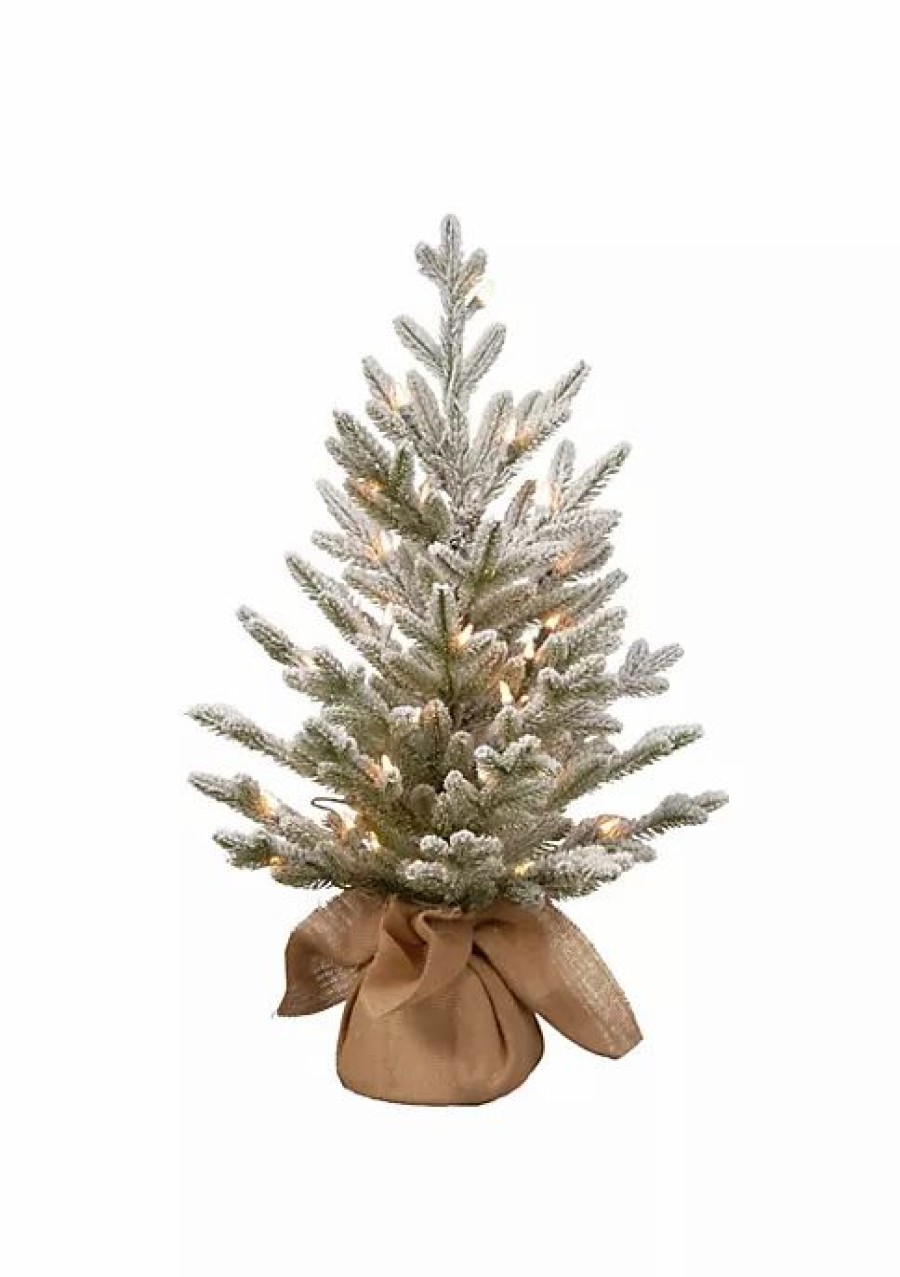 Trees * | Budget National Tree 2.5 Pre-Lit Medium Snowy Cambridge Artificial Christmas Tree Warm Led Lights White