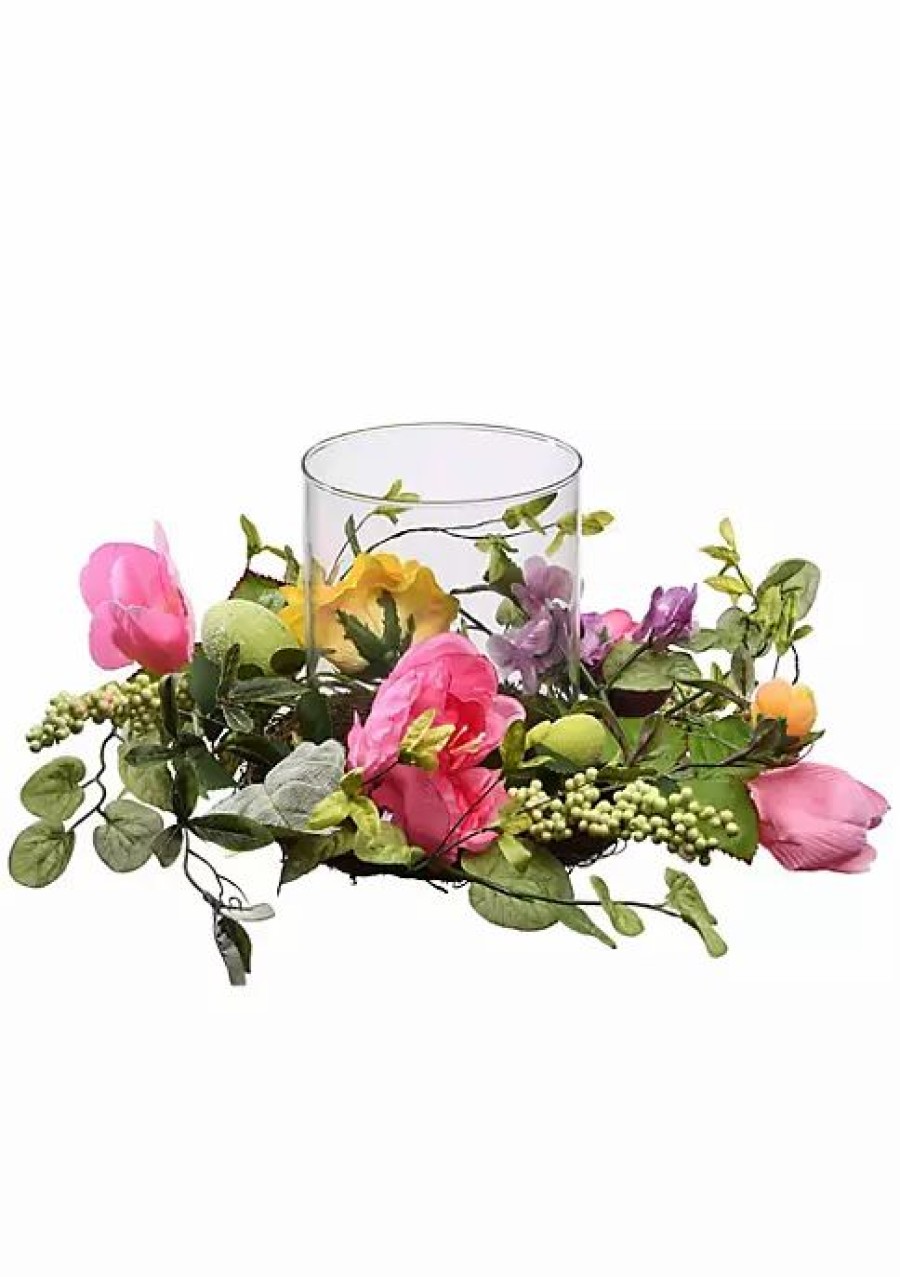 Home * | Cheapest National Tree 16 And Pink Artificial Flowers Easter Pillar Candle Holder Green