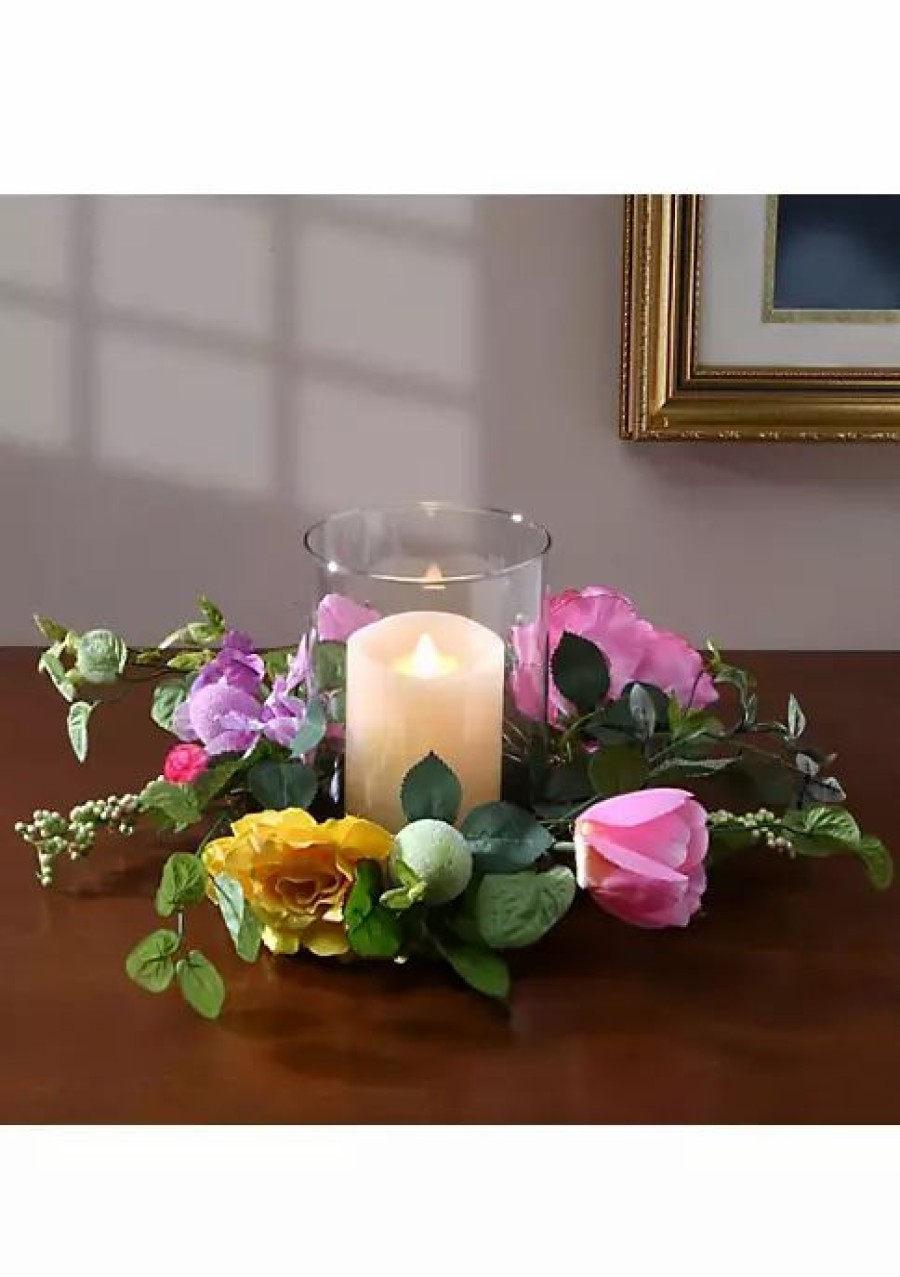 Home * | Cheapest National Tree 16 And Pink Artificial Flowers Easter Pillar Candle Holder Green