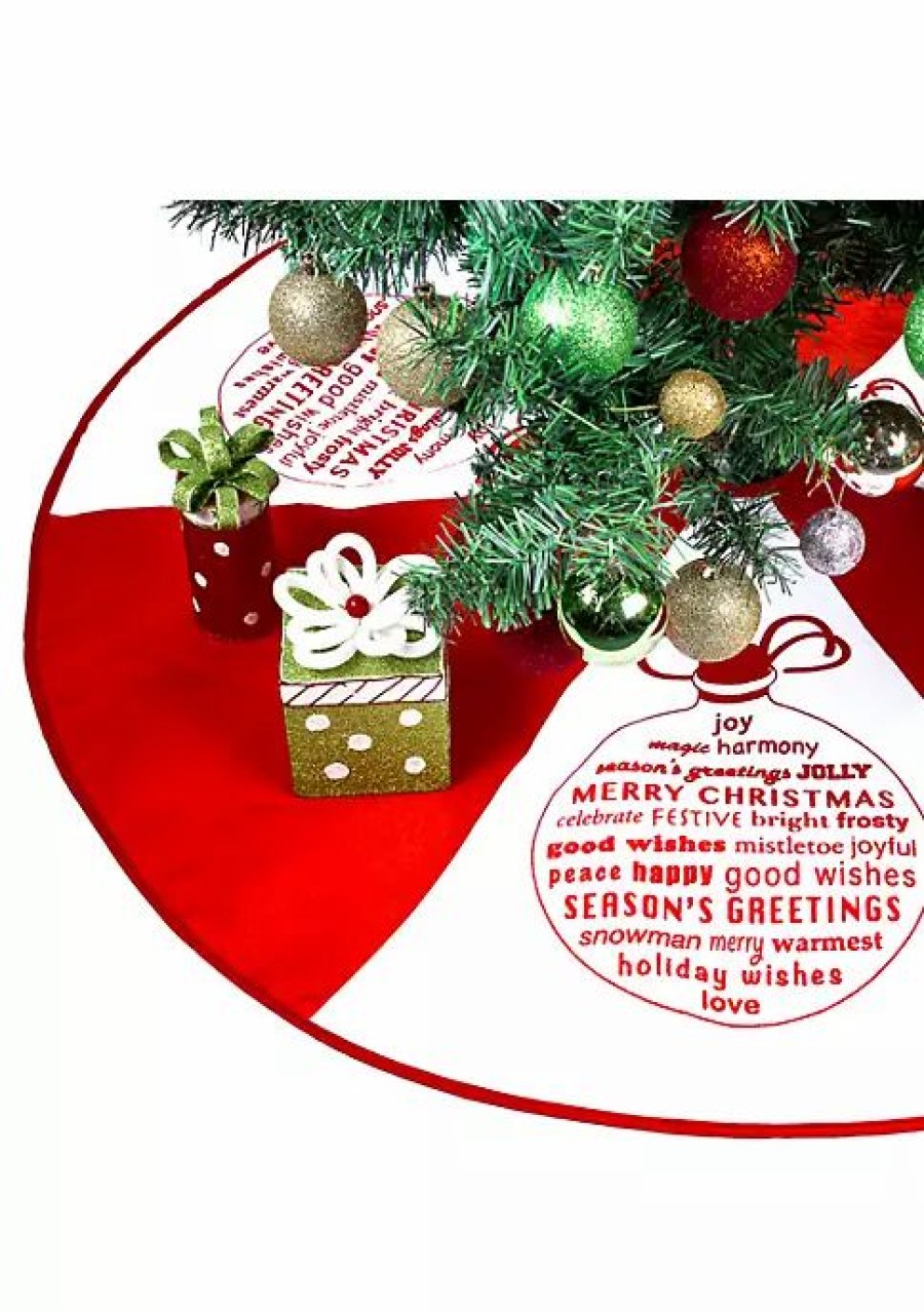 Holiday * | Brand New Lexi Home 36 In. Red And White Seasons Greetings Christmas Tree Skirt Red/White