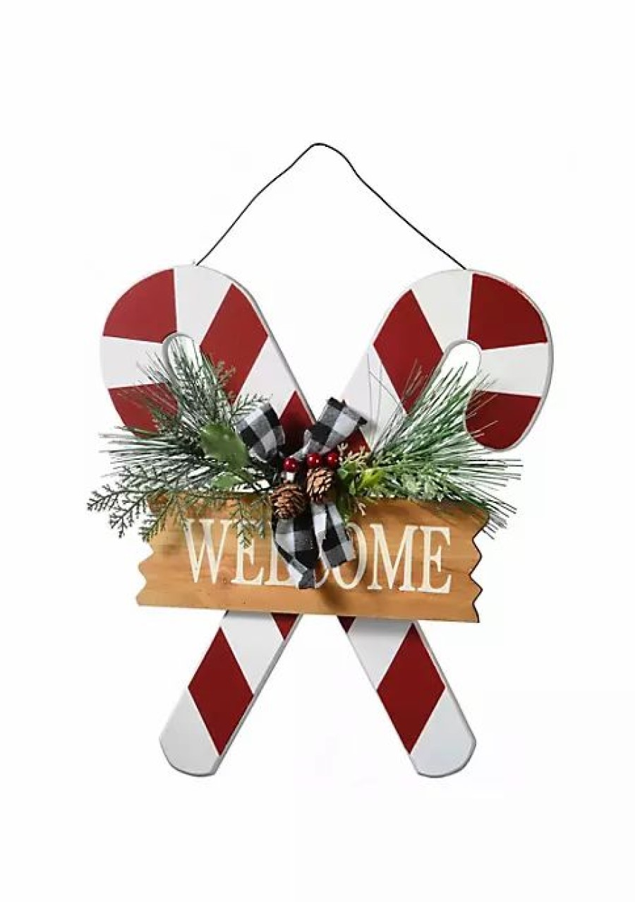 Home * | Best Pirce National Tree And White "Welcome" Holiday Wall Sign Decor 16 X 15 Red