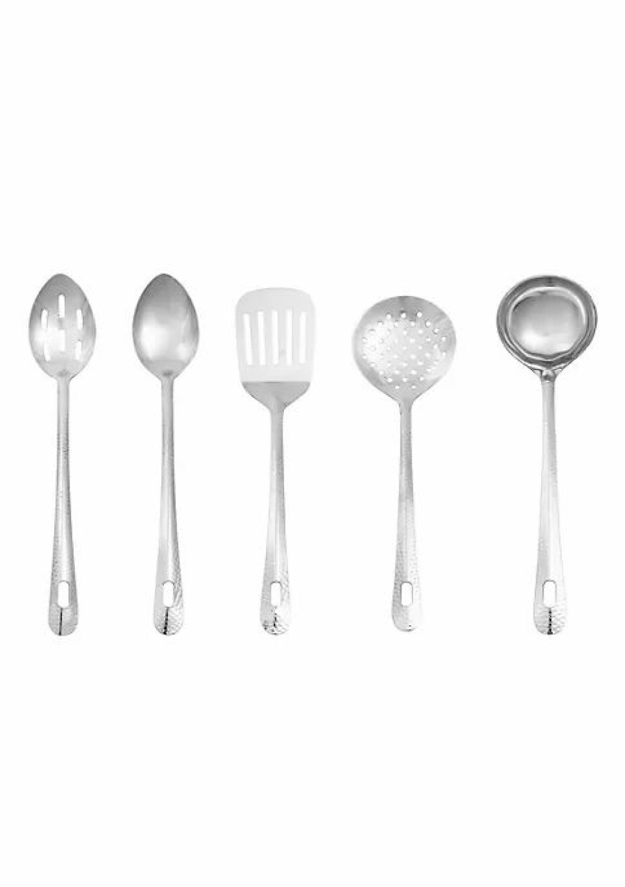 Home * | Best Reviews Of Lexi Home Premium Stainless Steel 13 Inch Supreme Hammered Kitchen Utensils Set Of 5 Nickel/Silver