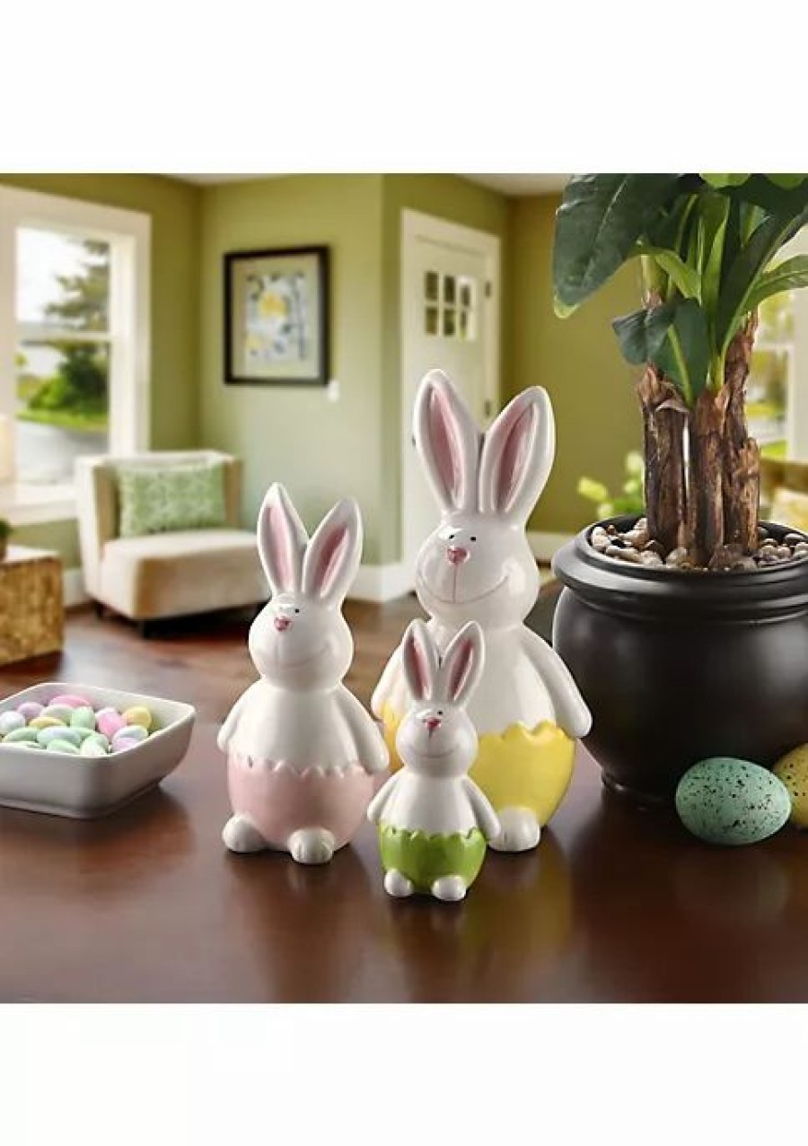 Home * | Cheapest National Tree Set Of 3 And Green Bunny Rabbit Trio Easter Egg Decor 9 Yellow