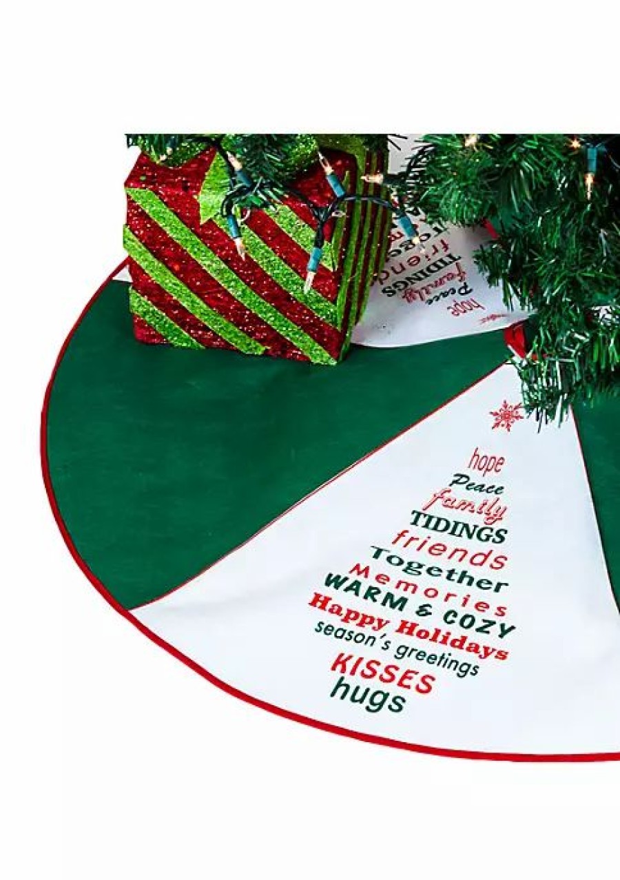 Holiday * | Hot Sale Lexi Home 36 In. Green And White Seasons Greetings Christmas Tree Skirt Green/White